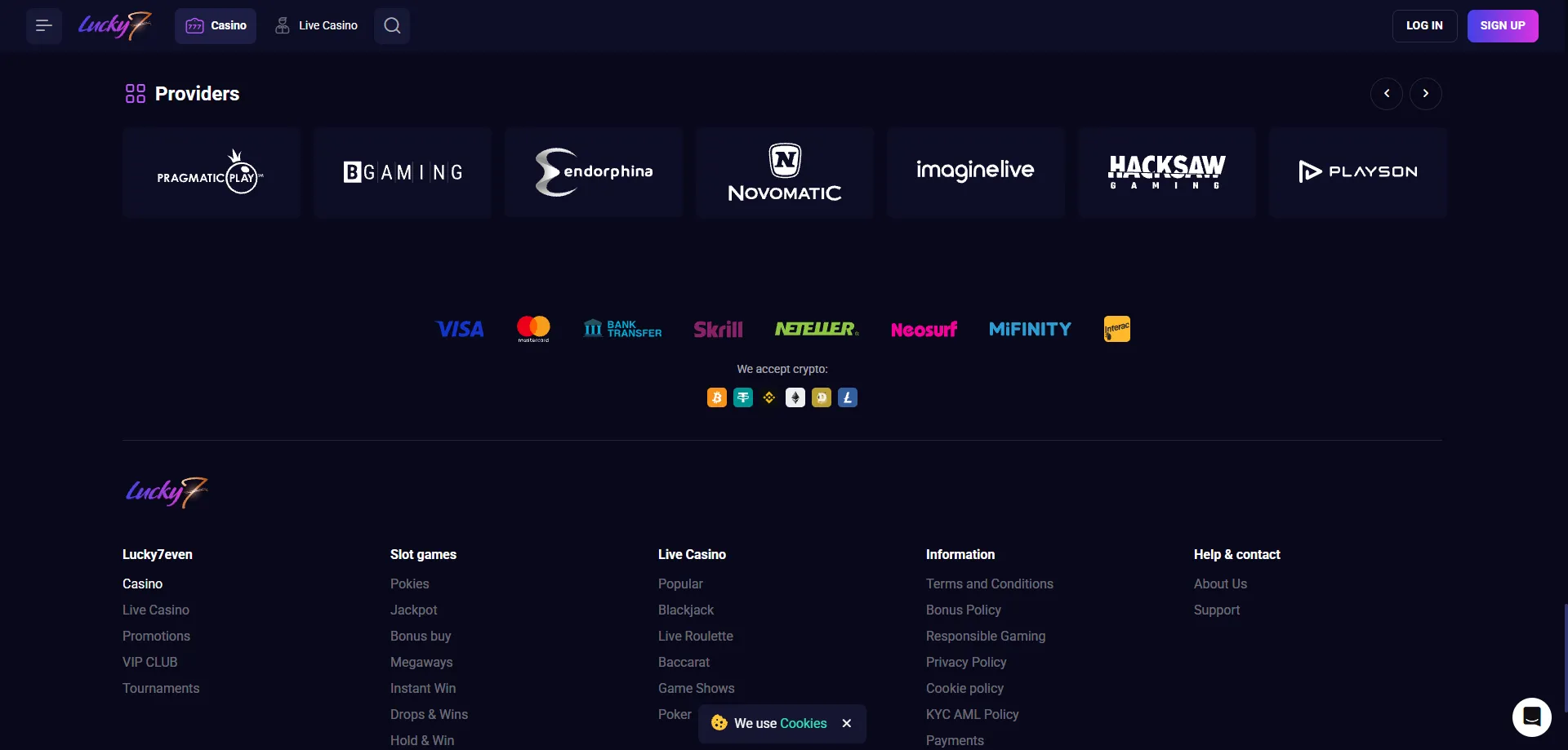 Lucky Seven Casino deposit and withdrawal payment methods — fast crypto payouts