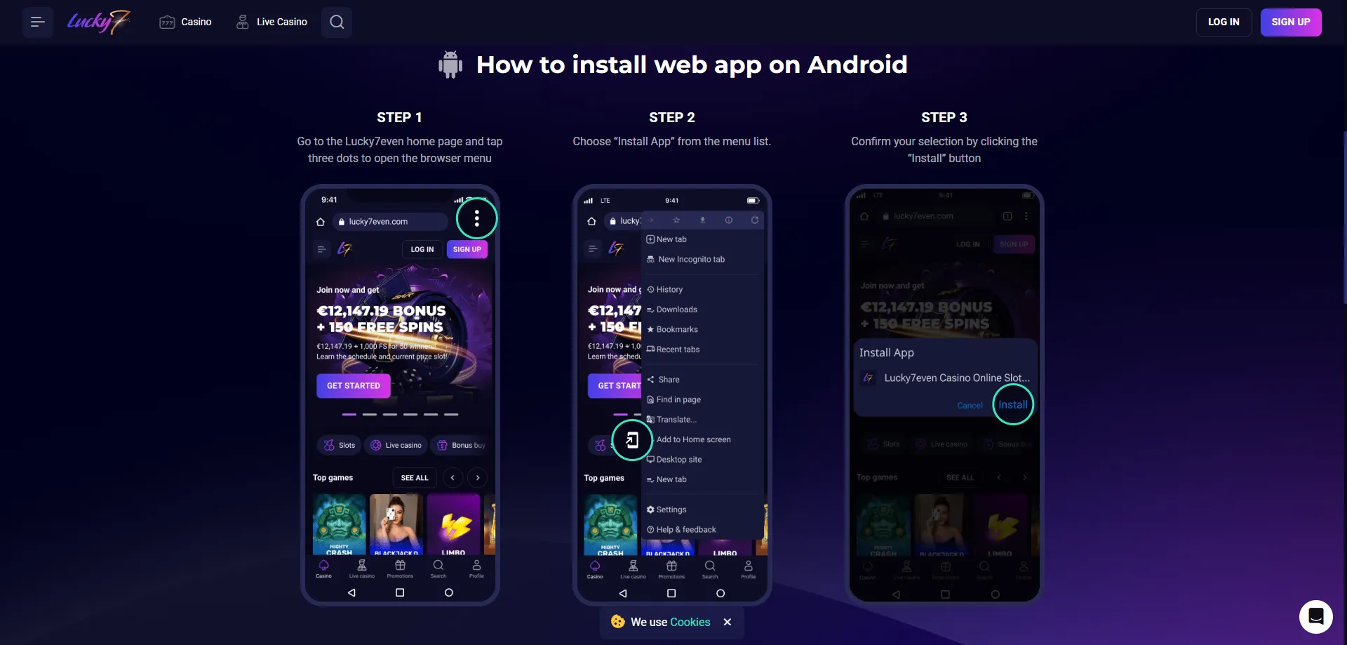 Lucky Seven Casino mobile app registration on Android and iOS