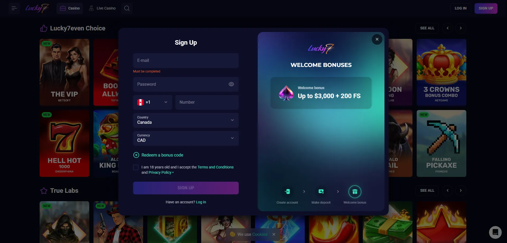 Create a new account at Lucky Seven Casino — easy sign-up process
