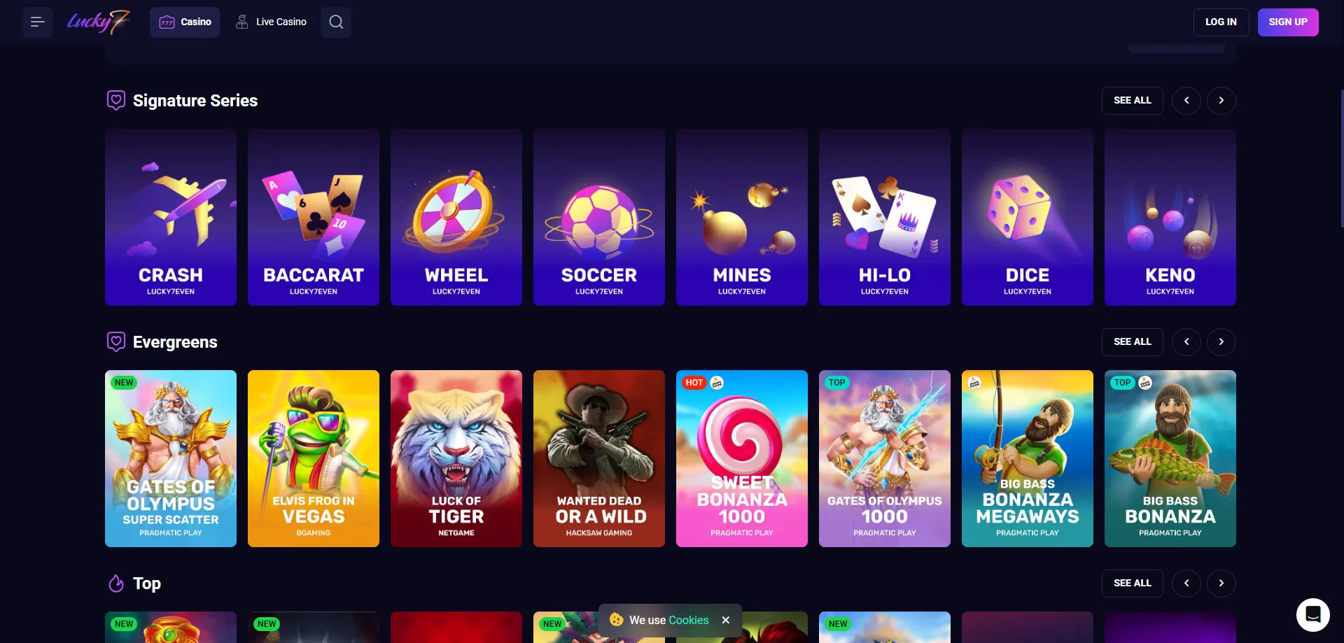 Lucky Seven Casino slot library — thousands of games from top providers